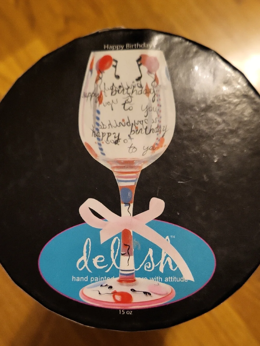 Hand-Painted Birthday Wine Glass in Pink and Orange